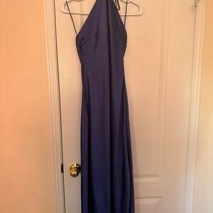 Indigo Blue Satin Halter Dress